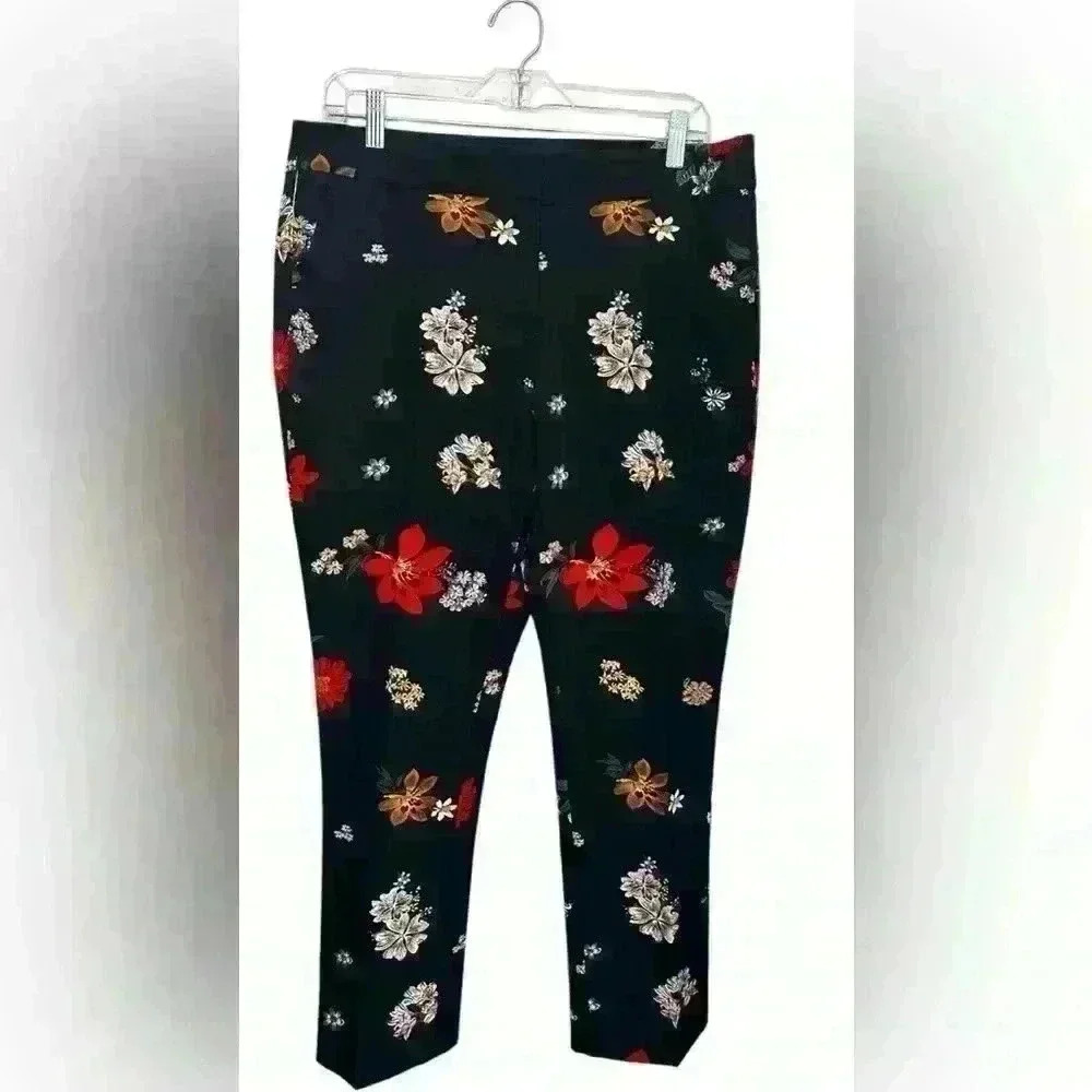 Cynthia Rowley Women Pants Straight Floral Flower Dress Career Black Size 12